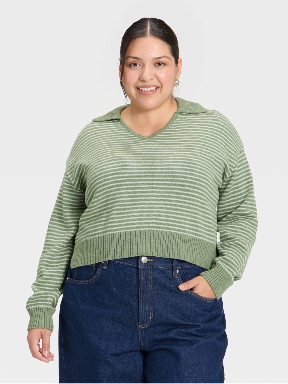Universal Thread Long Sleeve Collared Neck Pullover Cropped Sweater - 2X